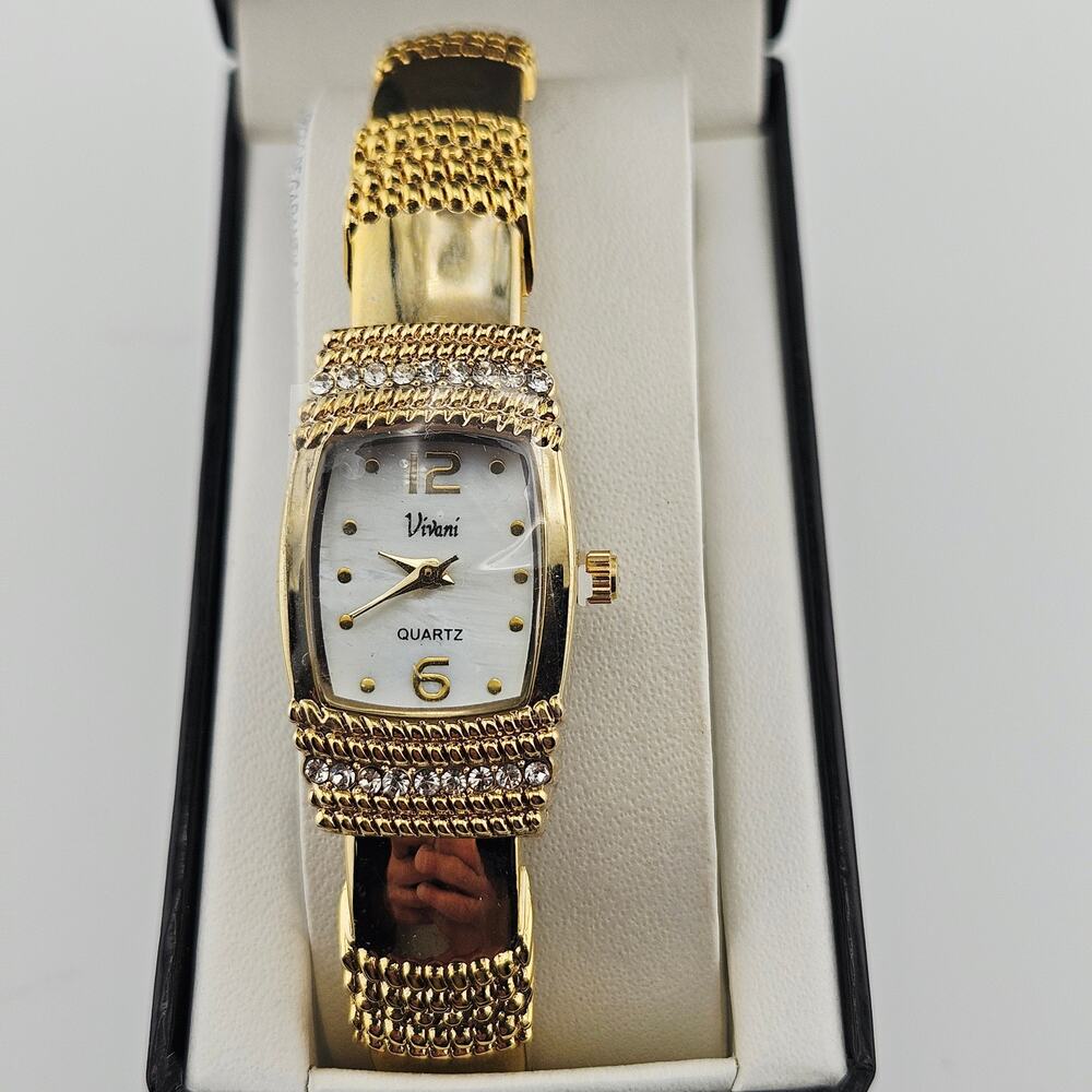 Vivani Gold Tone Bracelet Glitz Watch Sparkle Sophisticated Glamorous Evening
